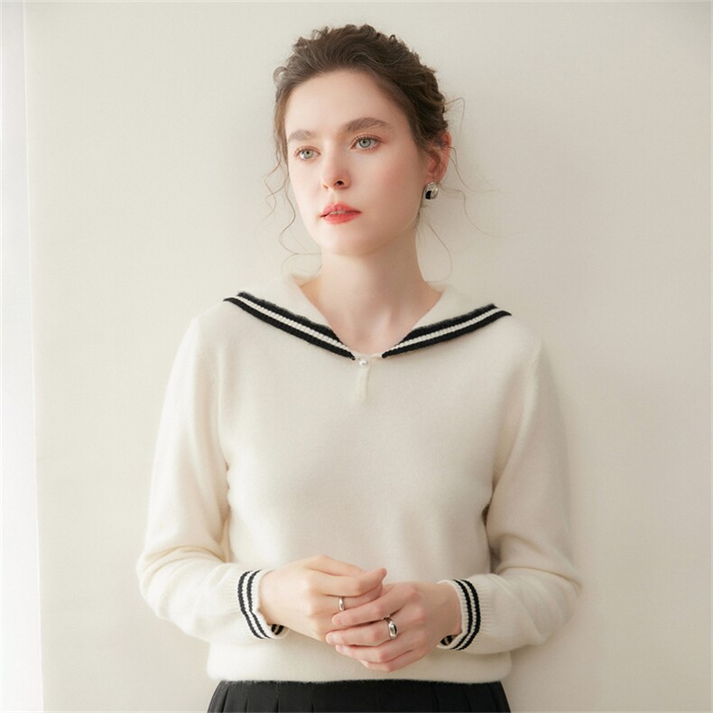 2025年秋季新款十二针撞色海军领针织羊绒衫时尚休闲通勤，女装羊绒衫，澳煜绒