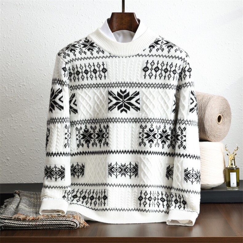 2024秋季新款九宫格圆领长袖男士套头衫，男装羊毛衫，端硕羊绒