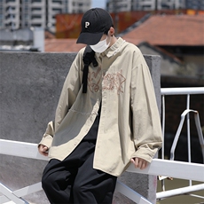 美式街头炸街衬衫男女款秋季情侣cityboy衬衣ins潮牌CS048-P45，男装衬衫，星座308B-1