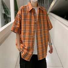 21年夏季短袖衬衫男宽松落肩港风格子衬衫男DS-C407-CS307-P35，男装衬衫，电商C323-1