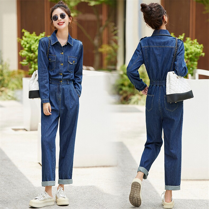 欧货2025春秋新款工装牛仔连体裤女别致高级感气质收腰显瘦连衣裤，女装连体裤，E百度