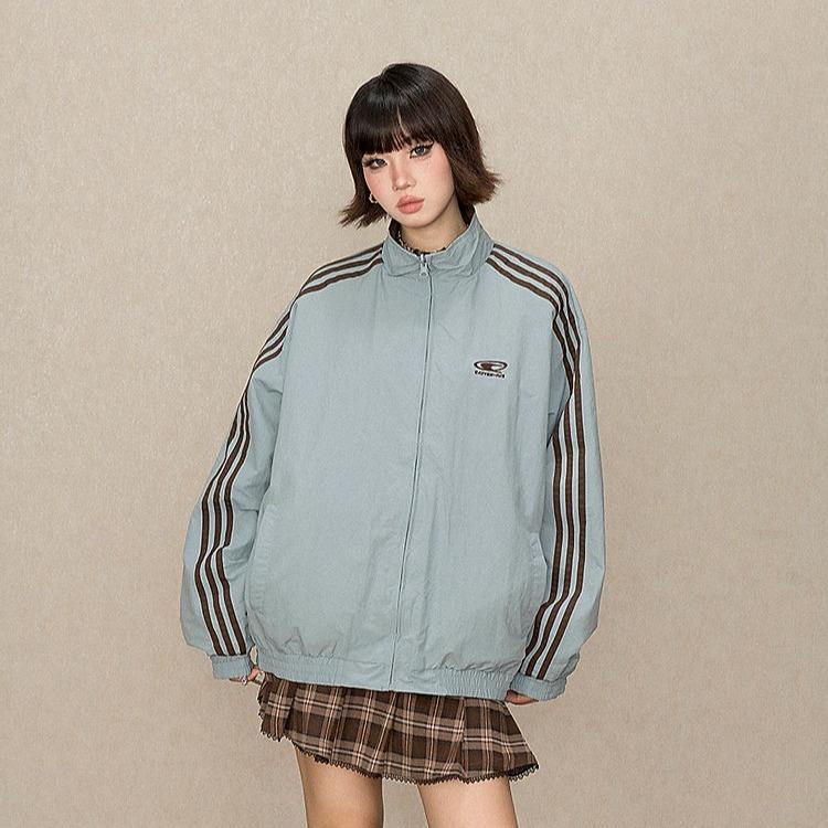 双面穿三条杠外套女春秋新款美式立领运动情侣夹克棒球服上衣,男装夹克,星座613