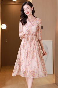 真丝连衣裙2025夏季新款大码女装衣服桑蚕丝高端精致气质碎花裙子图片