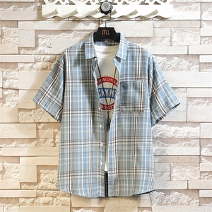 小香风格子衬衫翻领男大皂大码宽松痞帅外套格子衬衣A012/955TP26图片
