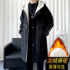 加绒风衣男中长款呢大衣男棉衣男F009薄P115加绒P135爆景一，男装风衣，星座401