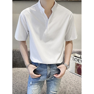 男士短袖t恤男款立领polo衫夏季美式日系冰丝抗皱半袖衣服 P06图片