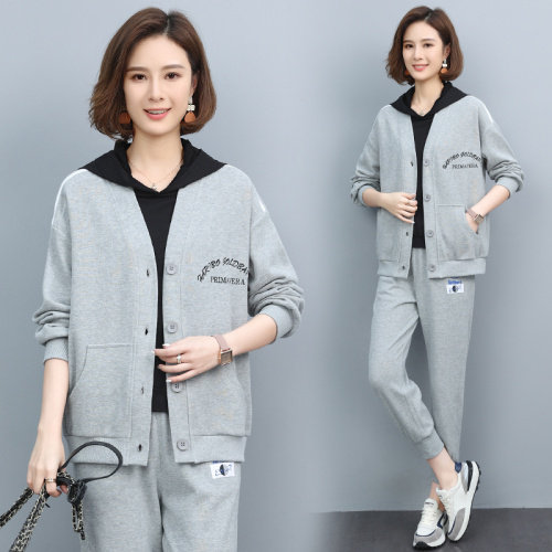 时尚休闲刺绣卫衣套装女宽松显瘦长袖开衫外套+裤子两件套，女装卫衣/绒衫，依恋蒂丝