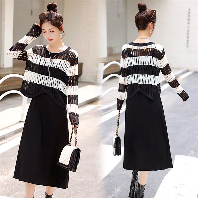 两件套连衣裙女2025夏季新款针织开衫时尚休闲套装裙显瘦早秋穿搭，女装套装/套裙，意芙