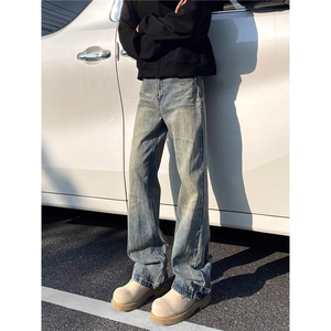 美式微喇加绒牛仔裤男款水洗做旧痞帅直筒长裤GN603-常规48加绒60图片