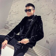 社会风冬装连帽仿水貂纯色棉衣外套B297-1850，男装棉衣，电商B297