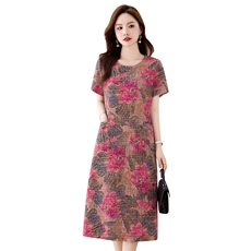 夏装新款优雅印花棉麻连衣裙，女装连衣裙，姿衣坊
