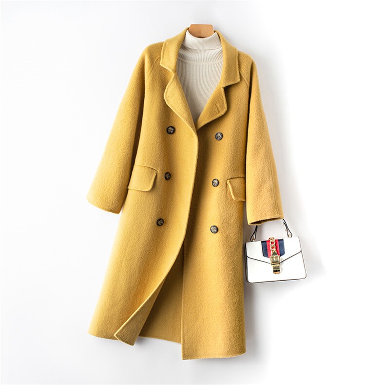 秋冬新款羊毛双面呢大衣女中长西装领过膝显瘦羊毛大衣，女装双面呢大衣，佳恩服饰