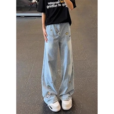 宽松卡通刺绣弯刀牛仔裤男女美式复古水洗阔腿休闲裤气质NG958，男装牛仔裤，星座1116A（原606A-3）