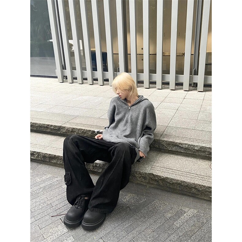 半拉链连帽毛衣男冬季韩版慵懒风针织衫oversize外套潮M2319,男装针织衫/毛衣,星座1116A（原606A-3）