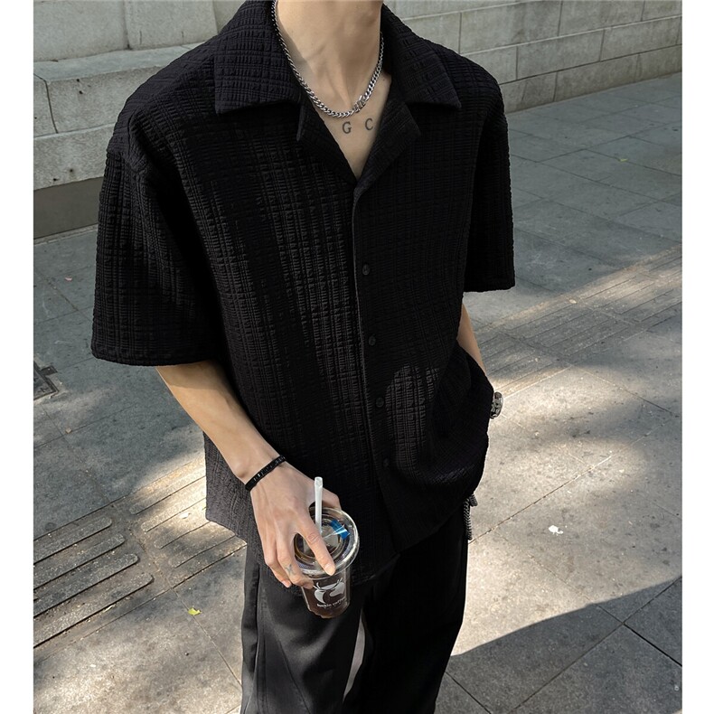 夏季新款提花冰丝重磅古巴领衬衫CS425特批45控78,男装衬衫,电商A072