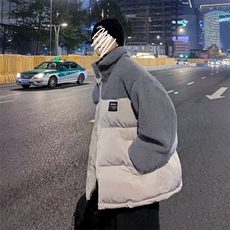拼接棉衣男保暖潮复古羊羔绒外套港风休闲冬季棉袄面包服TT34P62，男装棉衣，星座1013-5