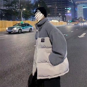 拼接棉衣男保暖潮复古羊羔绒外套港风休闲冬季棉袄面包服TT34 P62图片