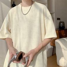 美式褶皱圆领t恤短袖男款夏季cleanfit肌理感打底衫半袖体恤上衣，男装T恤，电商A001-1