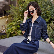 【现货新品】减龄百搭牛仔半身裙两件套2024秋季新款，女装套装/套裙，慕依路