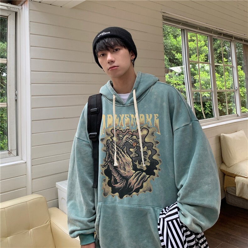 新款秋冬港风宽松连帽套头卫衣X5663-常规P70控88-加绒P80控98,男装卫衣,电商A061-1