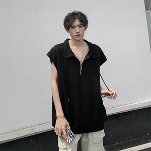 C395-P32 美式高街宽松背心马甲夏季薄款半拉链立领无袖t恤 现货图片
