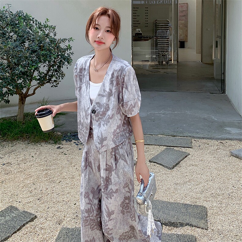 现货高级感数码印花套装1D066-5051-P175-K255,女装套装/套裙,1D066-1