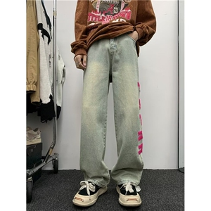 牛仔裤男款秋冬款高街美式复古字母风裤子T1691P48