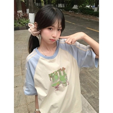 抖音得物品质二开240克宽松纯棉美式潮牌插肩三杠织带短袖T恤，男装T恤，电商A486