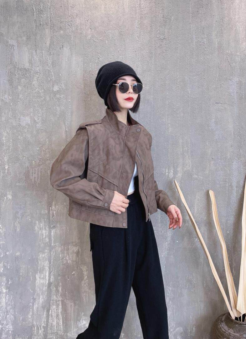 【现货】来袭，时尚暗纹皮衣外套！设计款！，女装皮衣，S.S