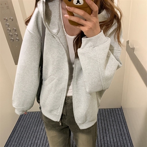 抖音得物高品质 26春装美式高街重磅宽松结构高领连帽卫衣外套W60图片