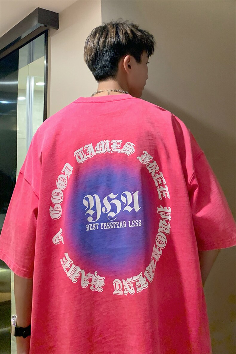 抖音供货、10万现货印花款230克水洗棉短袖T恤D223A-ST2350-P35,男装T恤,电商019-1