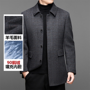 高端羊毛双面呢羽绒夹克外套男装羊毛双面呢中年90白鹅绒内胆夹克图片