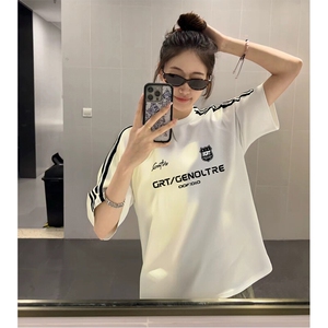 抖音得物高品质二开240克宽松纯棉美式潮牌三条杠织带短袖T恤图片