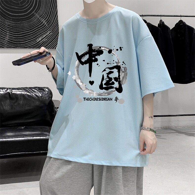 HT73134-P22华夫格t恤男短袖男大码五分袖大皂风,男装T恤,电商A040