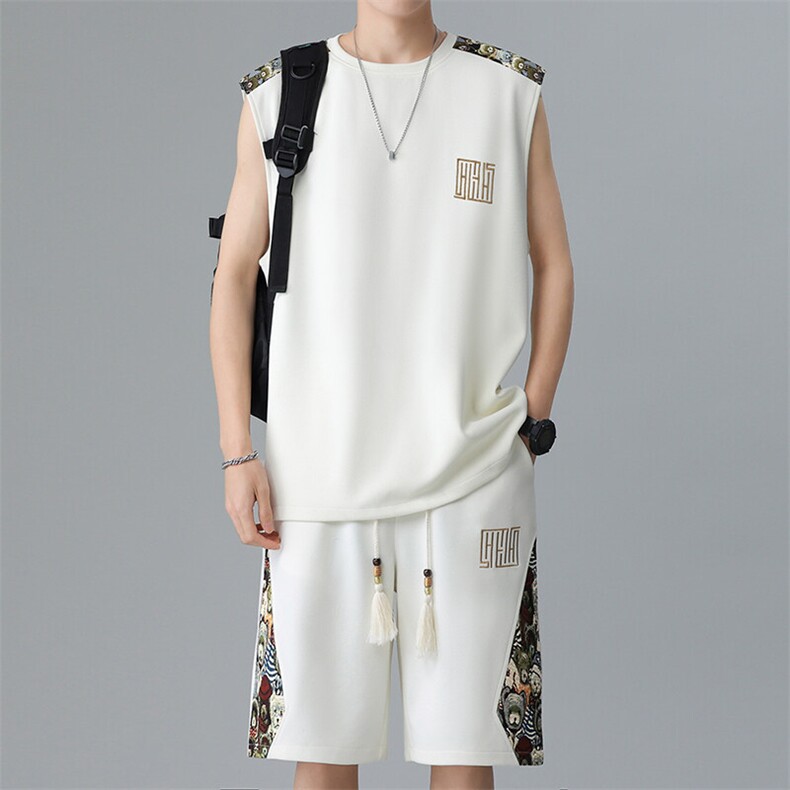 短裤休闲运动套装男青年男士拼接背心两件套刺绣A266-TZ2258-P46,男装牛仔裤,电商A266