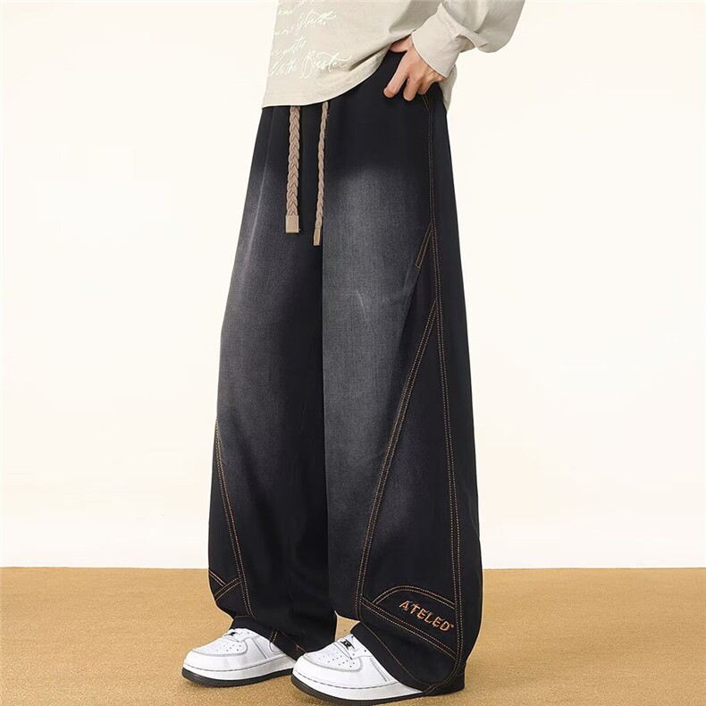 网络图黄泥色蓝色黑色S-3XL刺绣字母牛仔裤XZ212-1-QNK057-P42，男装牛仔裤，星座212-1