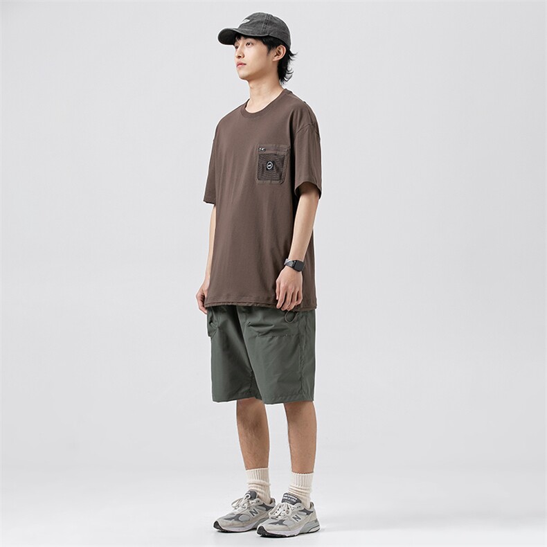 外27-2GANYOU日系240g胸前拉链纱网设计松紧下摆T恤TX38-P50,男装T恤,新杭派外27-2