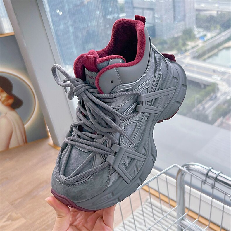 吸膜底真皮老爹鞋女2024冬季新款休闲百搭高帮女鞋厚底加绒运动鞋，女鞋休闲鞋，电商A223