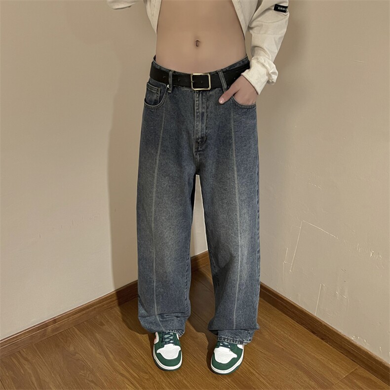 新款港风牛仔裤男宽松日系复古男裤子垂感个性潮流男裤N0604-P43,男装牛仔裤,星座308B-1