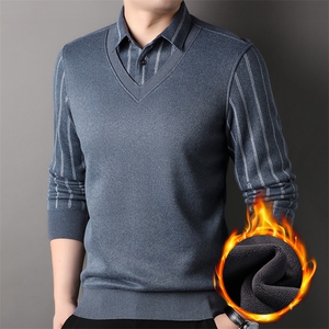 F81166加绒加厚品质精品商务休闲秋冬季厚款加绒中年男士假两件图片