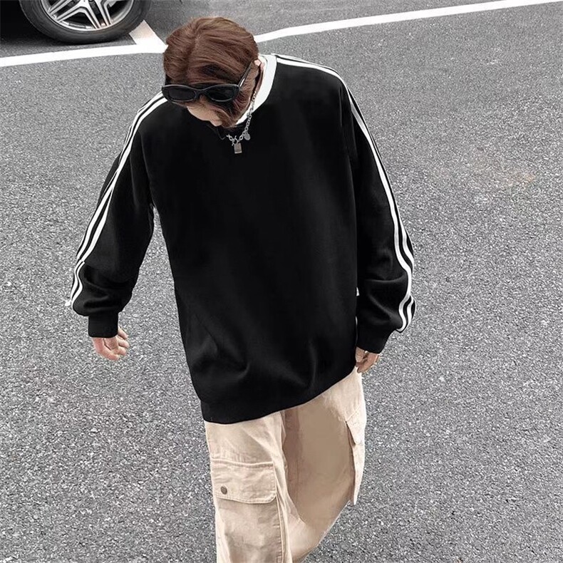 三条杠圆领加绒卫衣男秋冬休闲新款宽松潮牌百搭外套WYZ08P35,女装短外套,星座1013-5