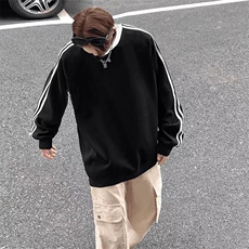 三条杠圆领加绒卫衣男秋冬休闲新款宽松潮牌百搭外套WYZ08P35，女装短外套，星座1013-5