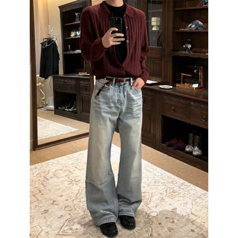 现货~酒红色老钱风秋冬条纹纽花休闲开衫毛衣MY2590批68,男装针织衫/毛衣,星座1411A-6