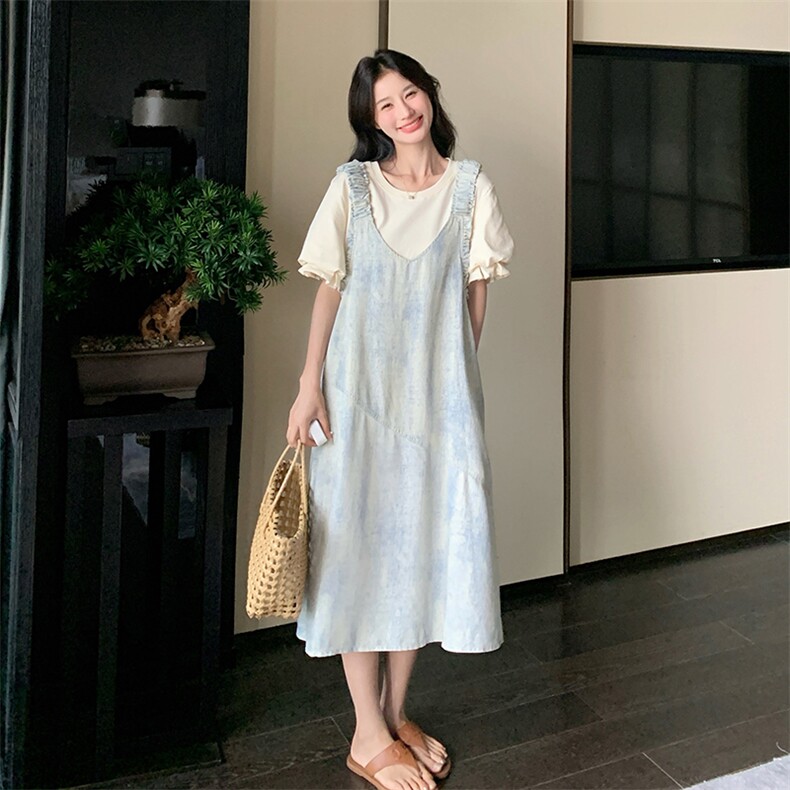 奶fufu背带裙女夏季2025新款洋气时尚穿搭一整套初恋连衣裙两件套图片