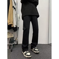 美式高街裤子黑色毛边破洞牛仔裤男弹力微喇直筒长裤N7028P32，男装牛仔裤，星座1116-2