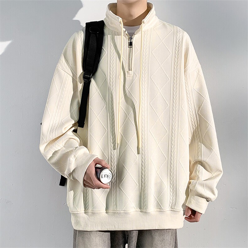2025春新美式设计感提花半拉链翻领卫衣高级感宽松外套W5023-P45图片