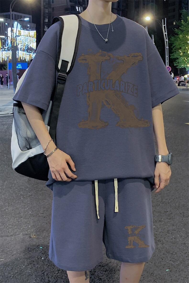 ！2025夏季新款男士华夫格短袖套装学生运动一套HTZ125P50,男装T恤,电商B220