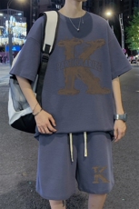 ！2025夏季新款男士华夫格短袖套装学生运动一套HTZ125P50，男装T恤，电商B220