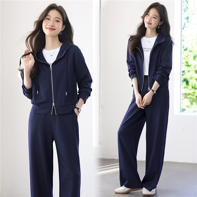 2025年秋季时尚简约连帽拉链优雅文艺休闲套装，女装套装/套裙，依恋蒂丝