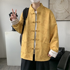 男士外套麂皮绒印花夹克盘扣立领唐装龙XZ1512-2508-P85，男装夹克，星座1512
